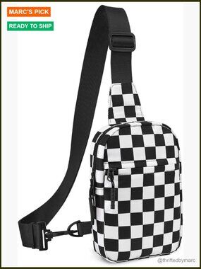 Checkered Crossbody Sling Bag Water Resistant Fanny Pack Phone Holder Adjustable